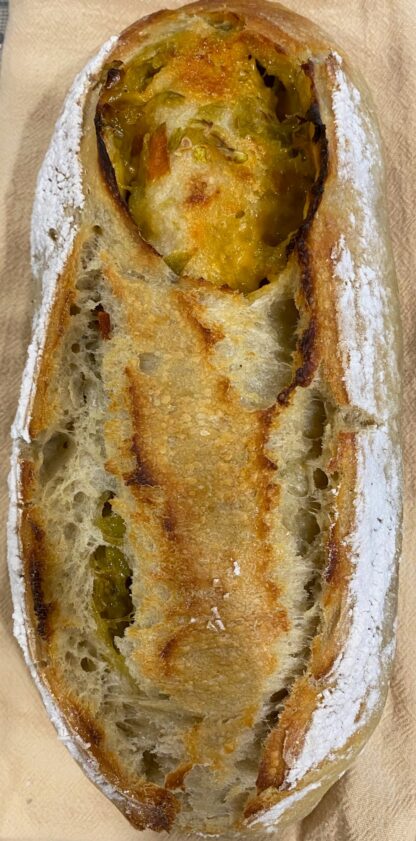 Fresh homemade Green Chile & Cheddar Sourdough Bread