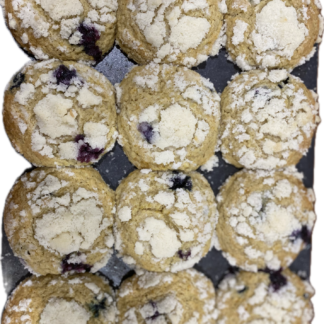 Gluten Free Sourdough Blueberry Lemon Zest muffins with Crumb Topping