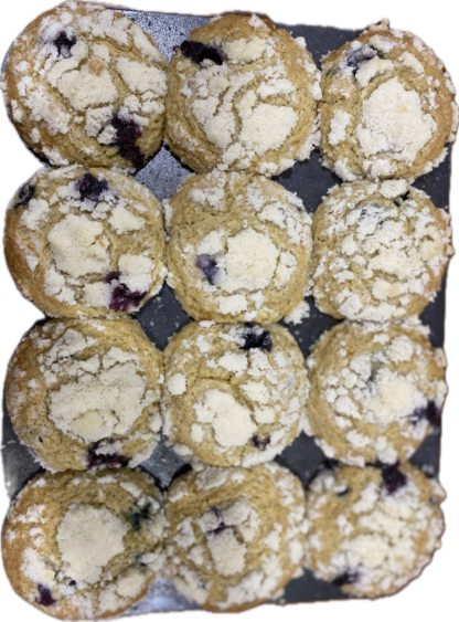 Gluten Free Sourdough Blueberry Lemon Zest muffins with Crumb Topping